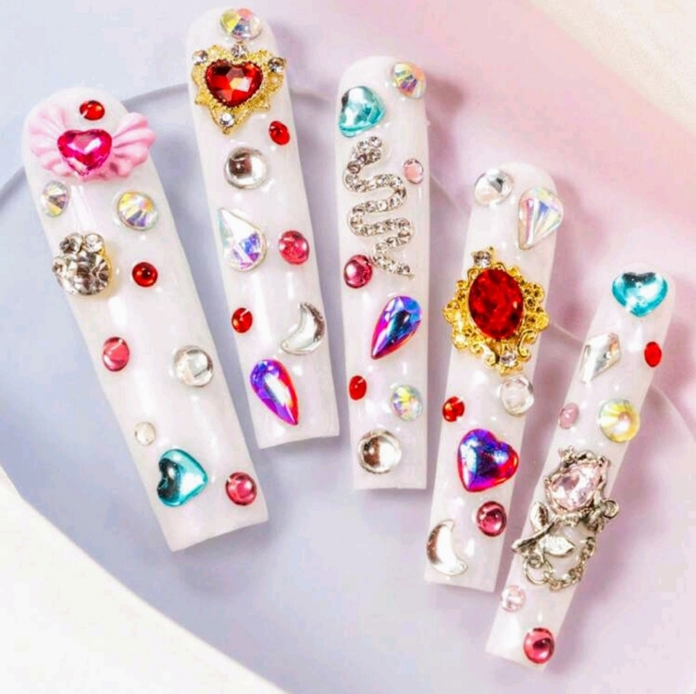Handmade Long Coffin shaped press ons